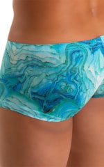 Extreme Low Square Cut Swim Trunks in Super ThinSKINZ Cascade 6
