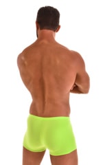 Mens square Cut Seamless Swim Trunks in ThinSKINZ Neon Lime, Rear View
