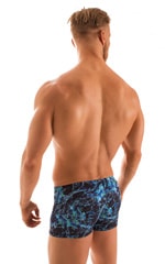 Square Cut Seamless Swim Trunks in Super ThinSKINZ Deep Water, Rear View