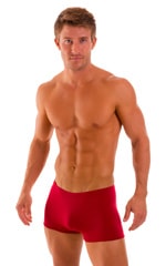 Square Cut Seamless Swim Trunks in Semi Sheer ThinSKINZ Lipstick Red, Front View