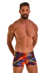 Square Cut Seamless Swim Trunks in Tan Through Rave Up, Front View