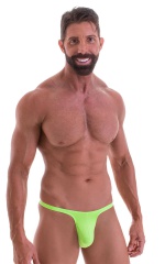 T Back Thong Swimsuit - Bravura Pouch in ThinSKINZ Neon Lime, Front View