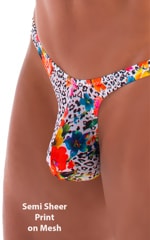 Mens Thong Swimsuit - Bravura Pouch in Semi Sheer Hibiscus Print on Mesh 6