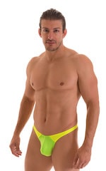 Color Blocked T Back Thong Swimsuit in ThinSKINZ Neon Lime and Chartreuse, Front View