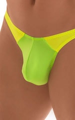 Color Blocked T Back Thong Swimsuit in ThinSKINZ Neon Lime and Chartreuse 4