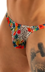 Mens Classic Brazilian Bikini Swimsuit in Hibiscus on Mesh 3