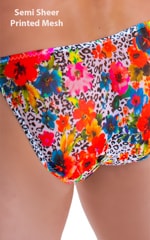 Mens Micro Pouch Bikini Swimsuit in Semi Sheer Hibiscus Print on Mesh 4