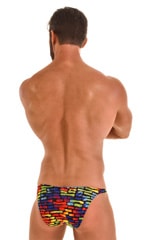 Fitted Bikini Bathing Suit in Tan Through Technicolor, Rear View