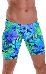 Fitted Pouch Lycra Shorts in Tan Through Tropical Rainforest, Front Alternative