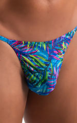 Smooth Pouch Skinny Sides Swim Thong in Tan Through Neon Ferns 3