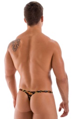 Stuffit Pouch Thong Back Swimsuit in Tiger Print on Mesh, Rear View