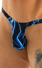 Mens Thong Swimsuit - Bravura Pouch in Laser Blue Lightning 3