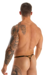 Mens Thong Swimsuit - Bravura Pouch in Semi Sheer Camo Print on Mesh 5