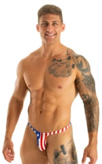 Mens Thong Swimsuit - Bravura Pouch in Stars on Royal and Stripes 5