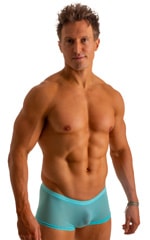 Extreme Low Square Cut Swim Trunks in Super ThinSKINZ Sky 5