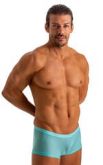 Extreme Low Square Cut Swim Trunks in Super ThinSKINZ Sky 7