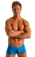 Extreme Low Square Cut Swim Trunks in Super ThinSKINZ Turquoise 3