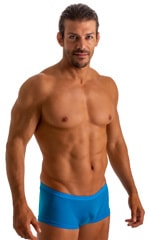 Extreme Low Square Cut Swim Trunks in Super ThinSKINZ Turquoise 7
