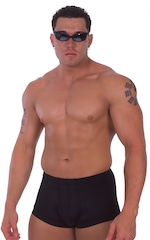 Fitted Pouch - Square Cut - Watersports Swim Trunks in Black, Front View