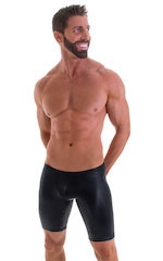 Fitted Pouch Lycra Shorts in Wet Look Black, Front Alternative