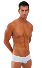 Pouch Enhanced Micro Square Cut Swim Trunks in White and PowerNet White, Front View