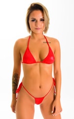 Micro G String Side Tie Bikini in Wet Look Red, Front Alternative