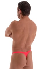 T Back Thong Swimsuit in ThinSkinz Neon Coral, Rear View