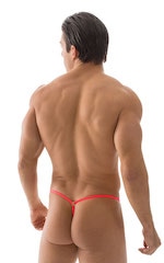 G String Swimsuit - Adjustable Pouch in ThinSKINZ Neon Coral, Rear View