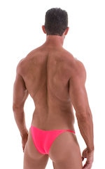 Stuffit Pouch Half Back Tanning Swimsuit in ThinSKINZ Neon Coral, Rear View