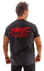 SKINZ  Red Logo on Charcoal Heather Tee Shirt, Rear View