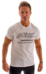 SKINZ  Black Front  Logo on White Tee Shirt, Front View
