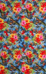 honolulu floral pink turquoise red yellow print light weight slinky and silky stretch swimwear fabric