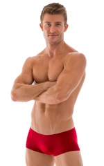 mens swimwear square cut boxer style swimsuit in Semi Sheer ThinSkinz Red