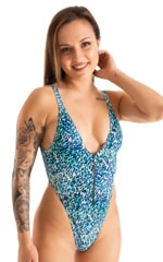 Womens Zipper Front One Piece Thong Swimsuit in Liquid Leopard 6