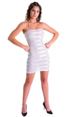 Mini Strapless Bodycon Dress in White Satin Stripe Mesh 3