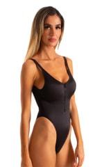 Womens One Piece Zipper Front Swimsuit in Black 5
