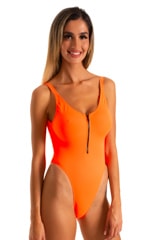 Womens One Piece Zipper Front Swimsuit in Blazing Orange 3