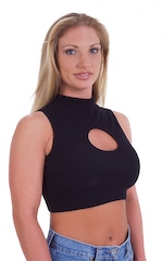 Key Hole Sport Fashion Top in Black Cotton Lycra, Front View