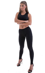 Womens Low Rise Leggings - Fashion Tights in Black Lycra, Front View