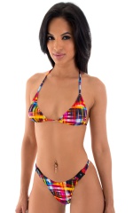 Ladies Special Version Swim Thong in Semi Sheer ThinSkinz Optical Plaid, Front View