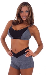 3-Panel Sport Top in Dark Heather Grey and Black cotton-lycra, Front View