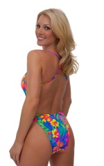 One Piece Swimsuit  Criss Cross Moderate Cut in in Hawaiian Floral, Rear View