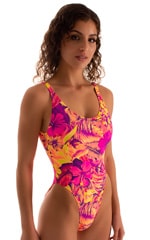 baywatch womens one piece swimsuit high cut skinz swimwear in Tahitian Sunset floral