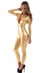 Front Zipper Catsuit-Bodysuit in Liquid Gold 1