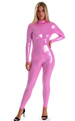 Front Zipper Catsuit-Bodysuit in Metallic Mystique Bubblegum Pink 3