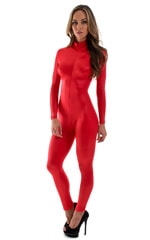 Front Zipper Catsuit-Bodysuit in Wet Look Red, Front View