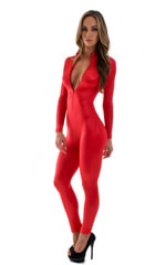Front Zipper Catsuit-Bodysuit in Wet Look Red, Front Alternative