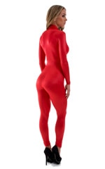 Front Zipper Catsuit-Bodysuit in Wet Look Red, Rear View