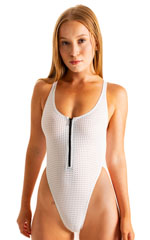 Zipper Front One Piece Swimsuit in White Peep Show 6