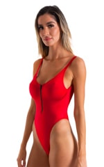 Womens One Piece Zipper Front Swimsuit in Ruby Red 4